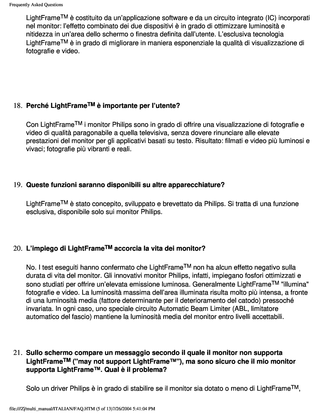 Philips 201B user manual Perché LightFrameTM è importante per l’utente? 
