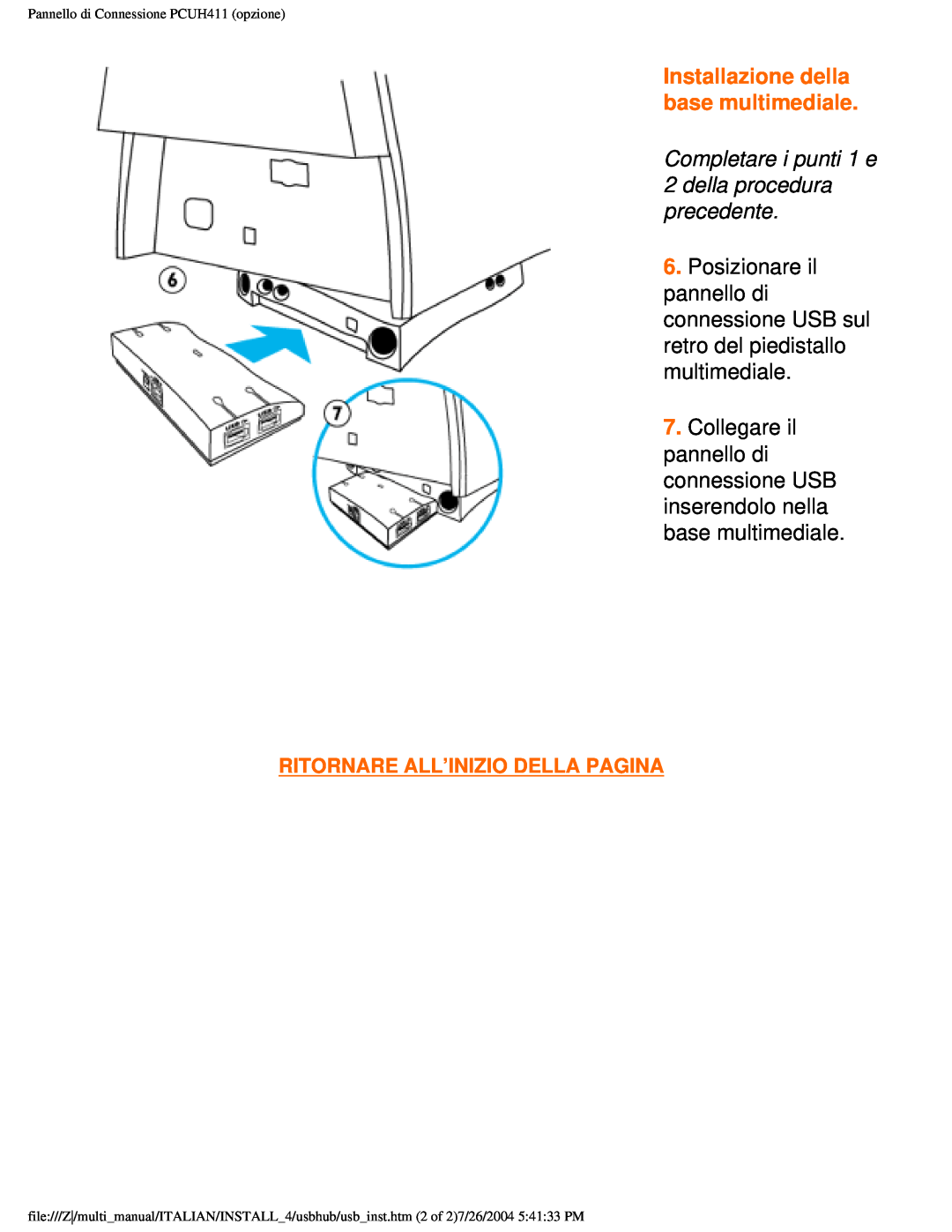 Philips 201B user manual Installazione della base multimediale, Ritornare All’Inizio Della Pagina 