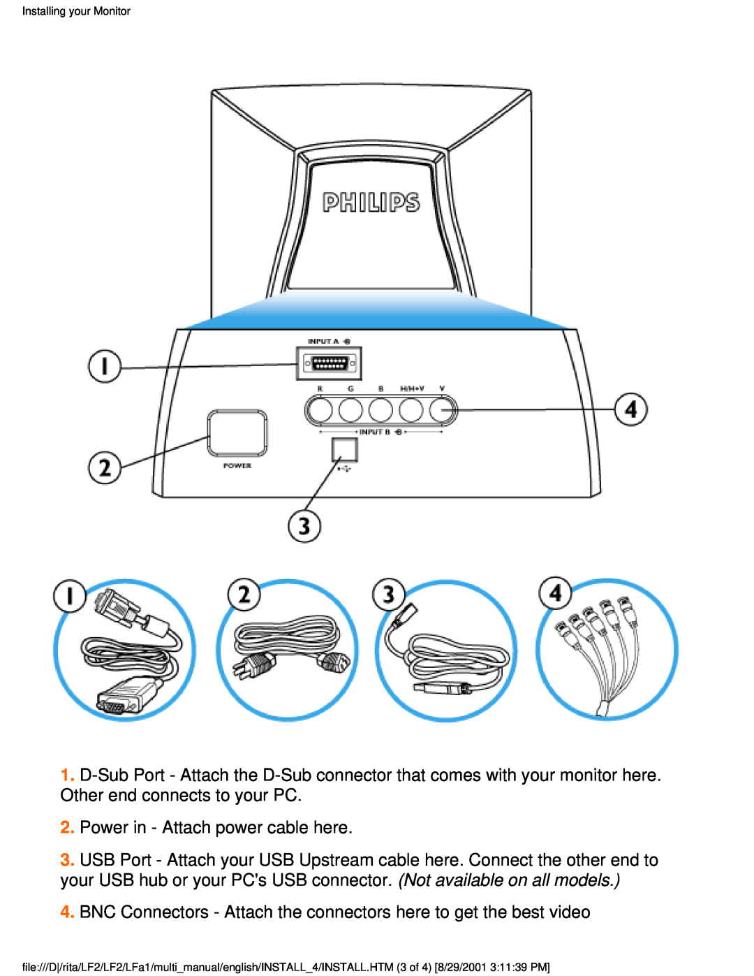 Philips 201B user manual Power in - Attach power cable here 