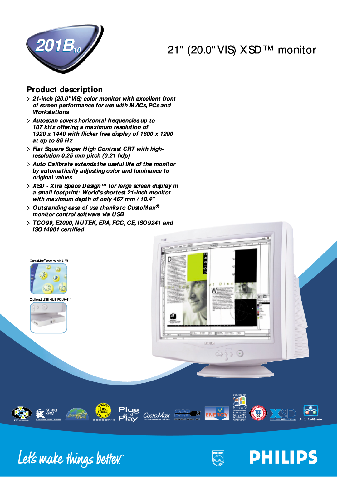 Philips manual 201B1021 20.0 VIS XSD monitor, Product description 