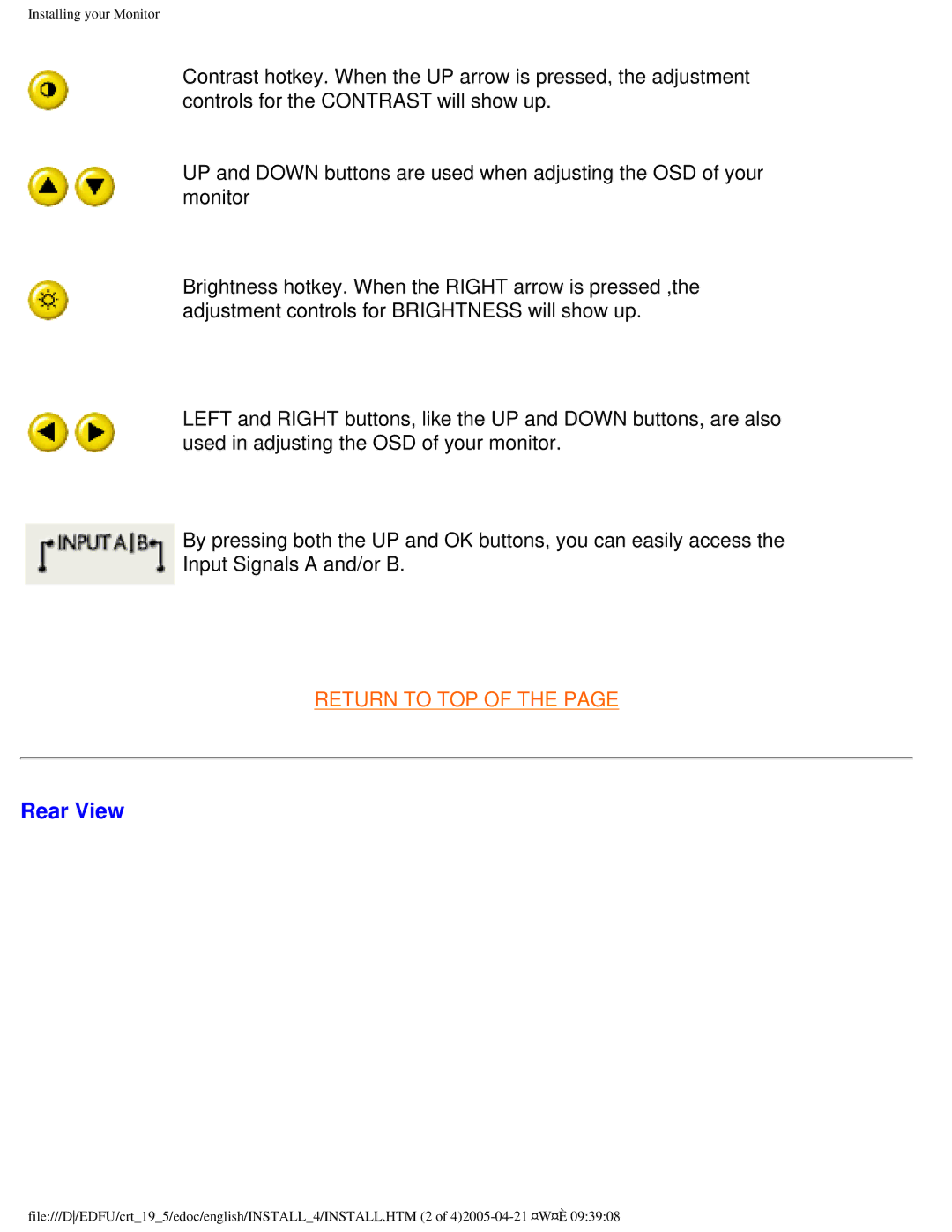 Philips 201B4 user manual Rear View 