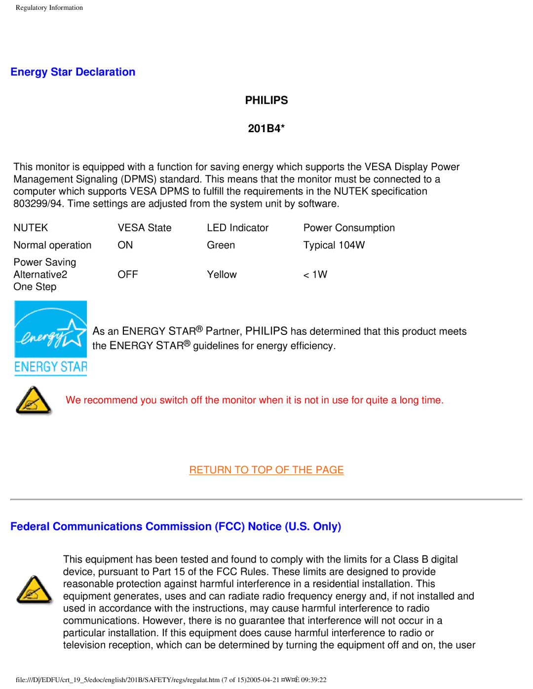 Philips 201B4 user manual Energy Star Declaration, Federal Communications Commission FCC Notice U.S. Only 