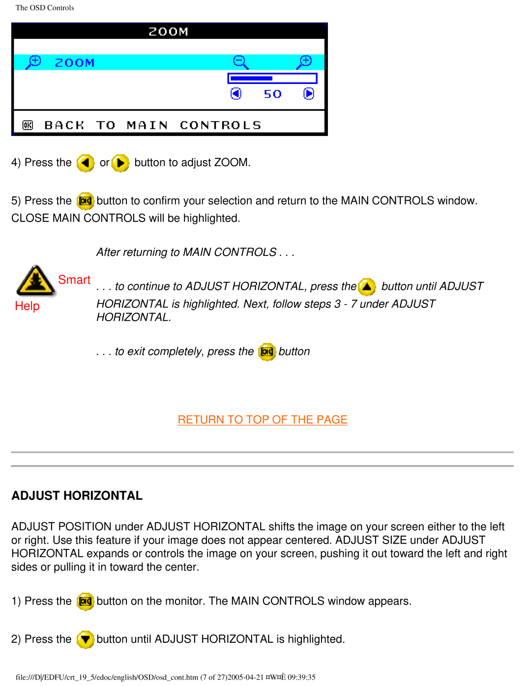 Philips 201B4 user manual Adjust Horizontal 