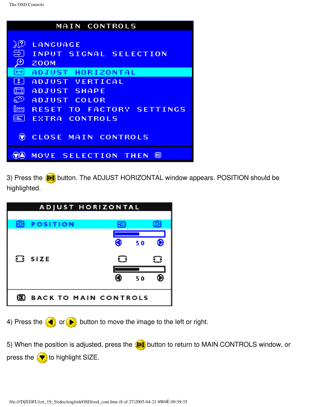 Philips 201B4 user manual OSD Controls 