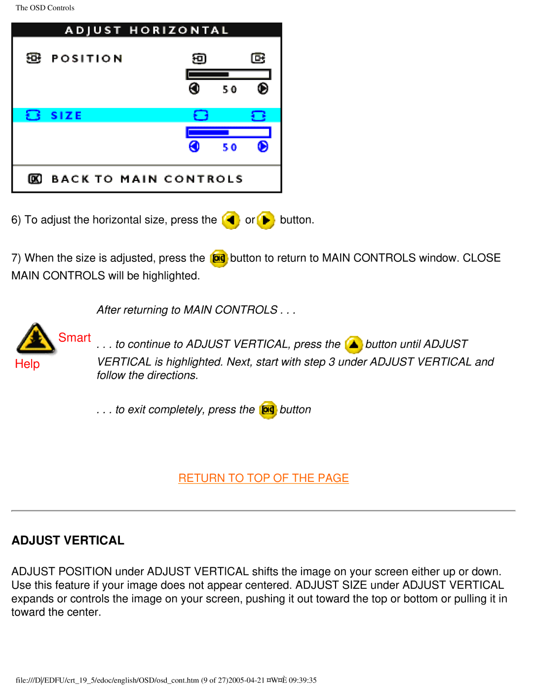 Philips 201B4 user manual Adjust Vertical 