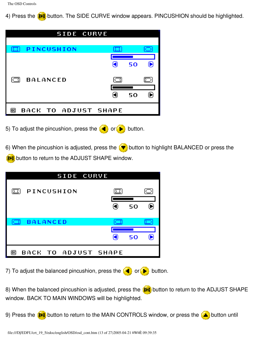 Philips 201B4 user manual OSD Controls 