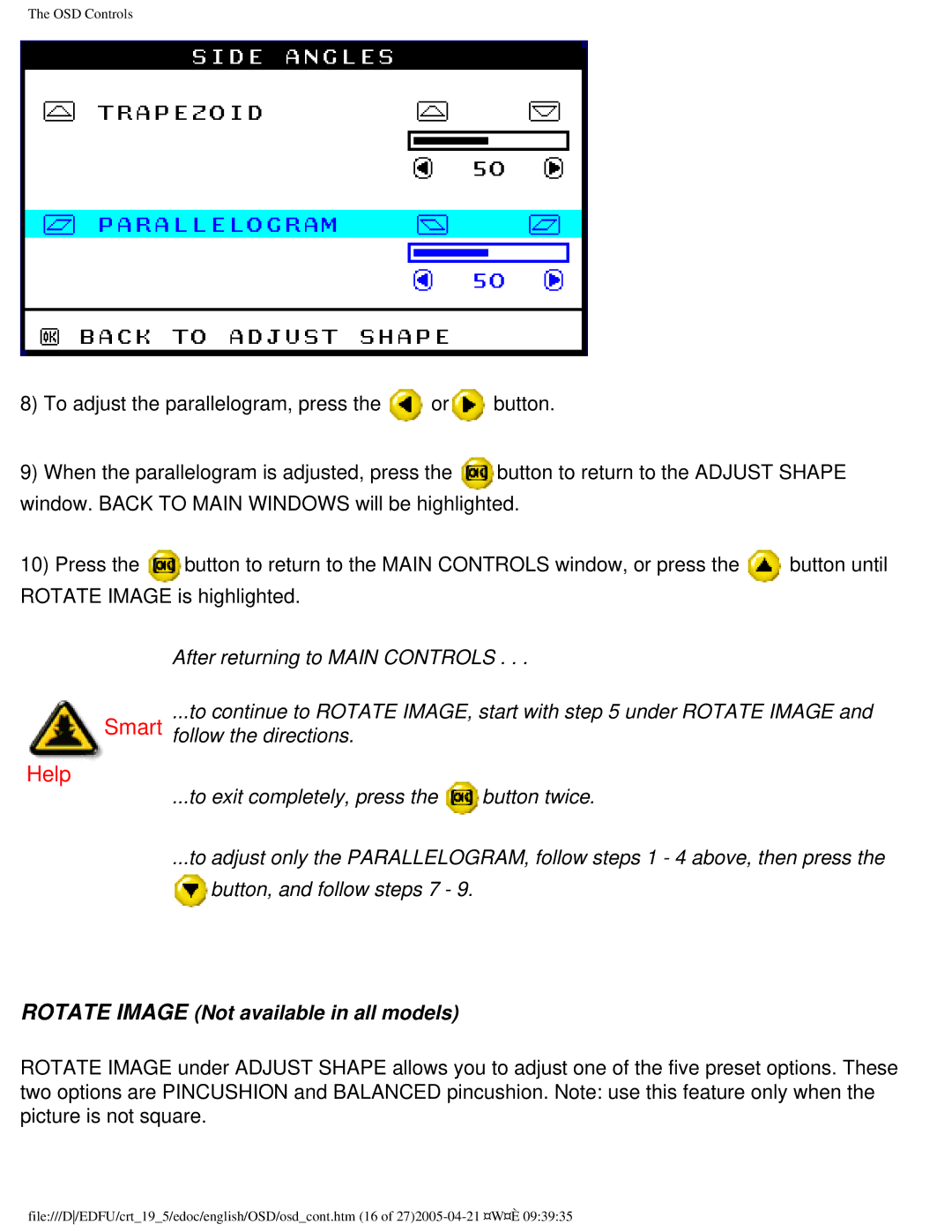 Philips 201B4 user manual Rotate Image Not available in all models 