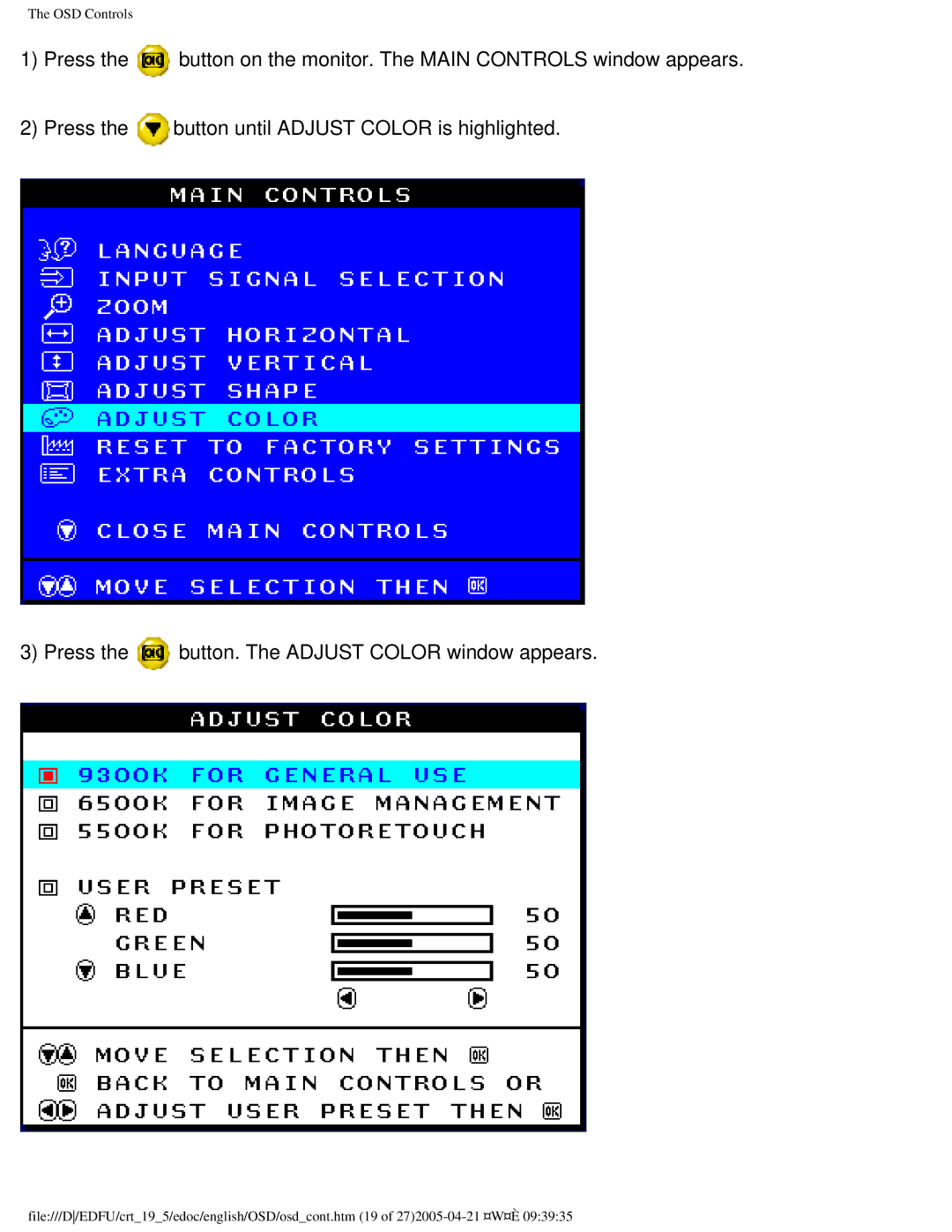 Philips 201B4 user manual OSD Controls 