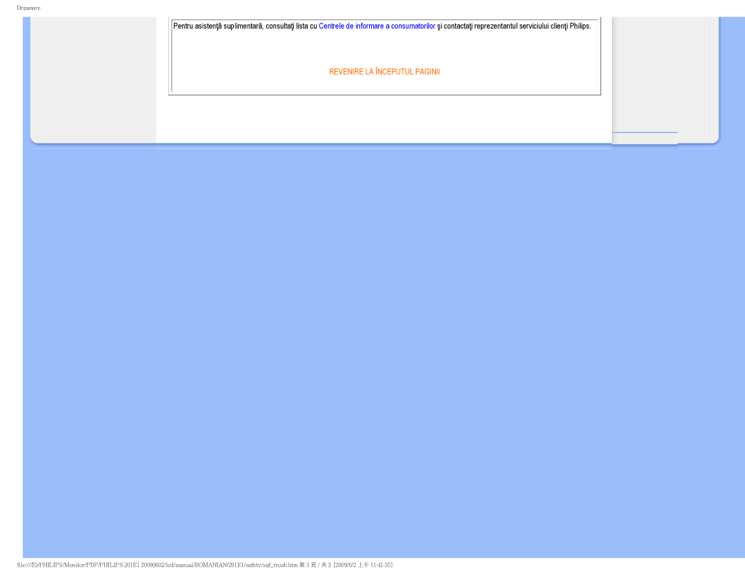Philips 2.01E+03 manual Revenire LA Începutul Paginii 