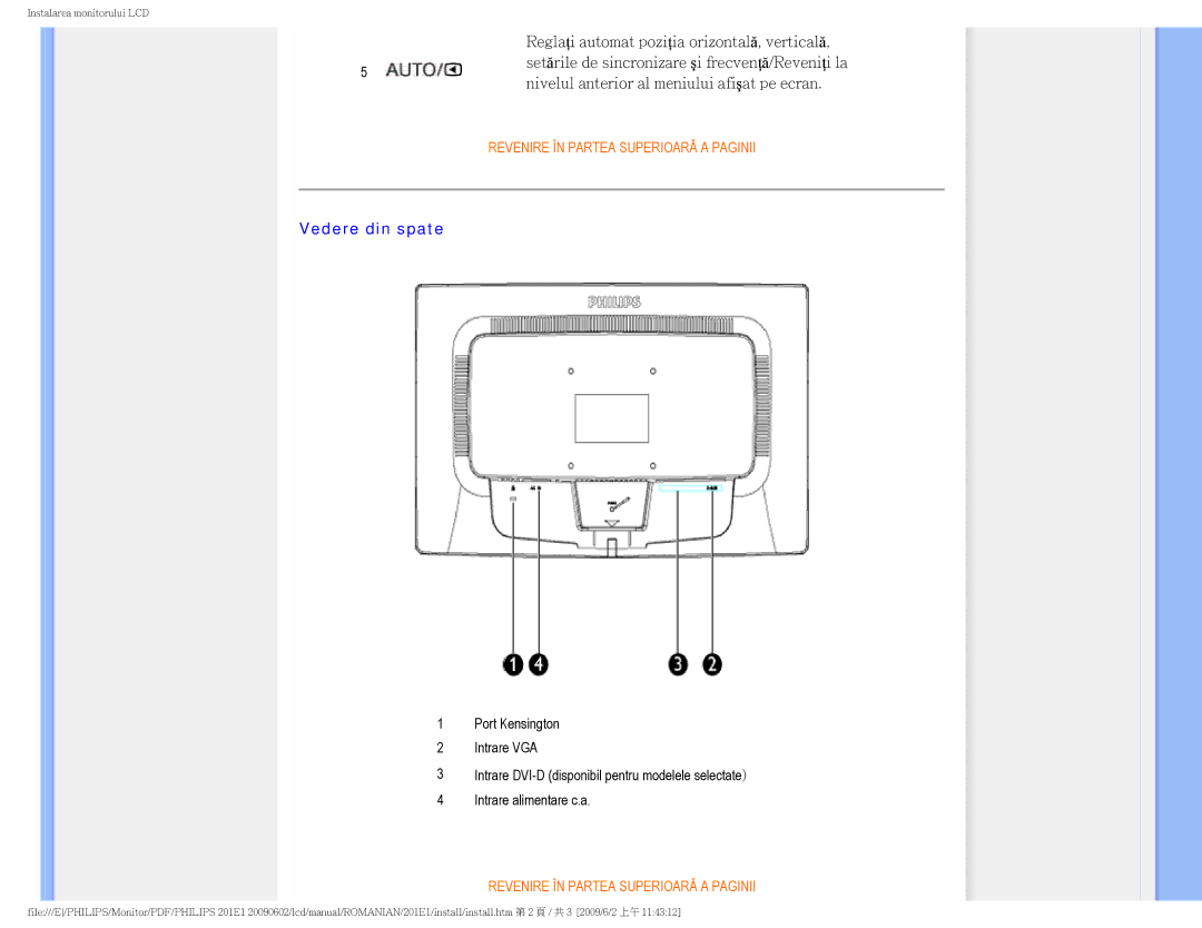 Philips 2.01E+03 manual Vedere din spate 