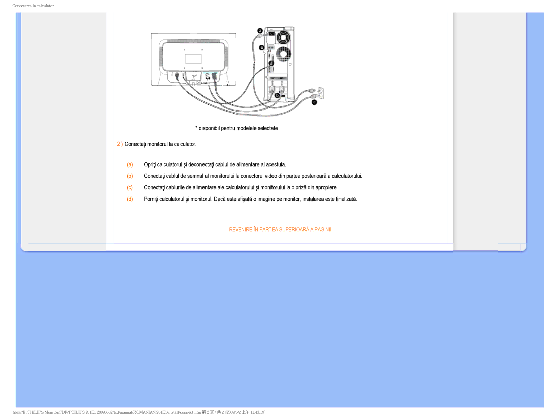 Philips 2.01E+03 manual Revenire ÎN Partea Superioară a Paginii 