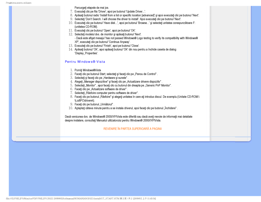 Philips 2.01E+03 manual Pentru Windows Vista 