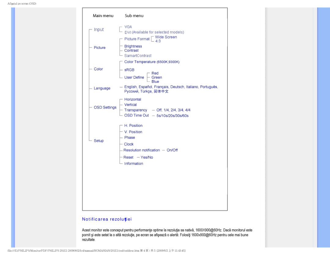 Philips 2.01E+03 manual Notificarea rezoluţiei 