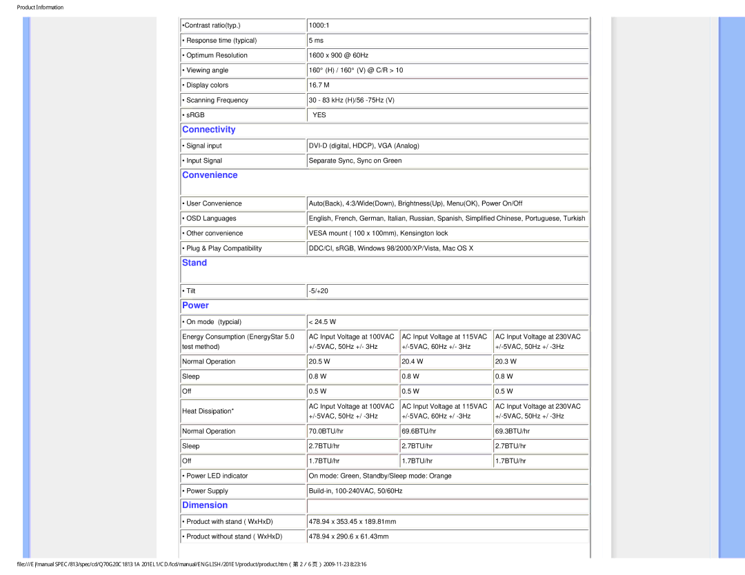 Philips 201EL1SB/00 user manual Connectivity 