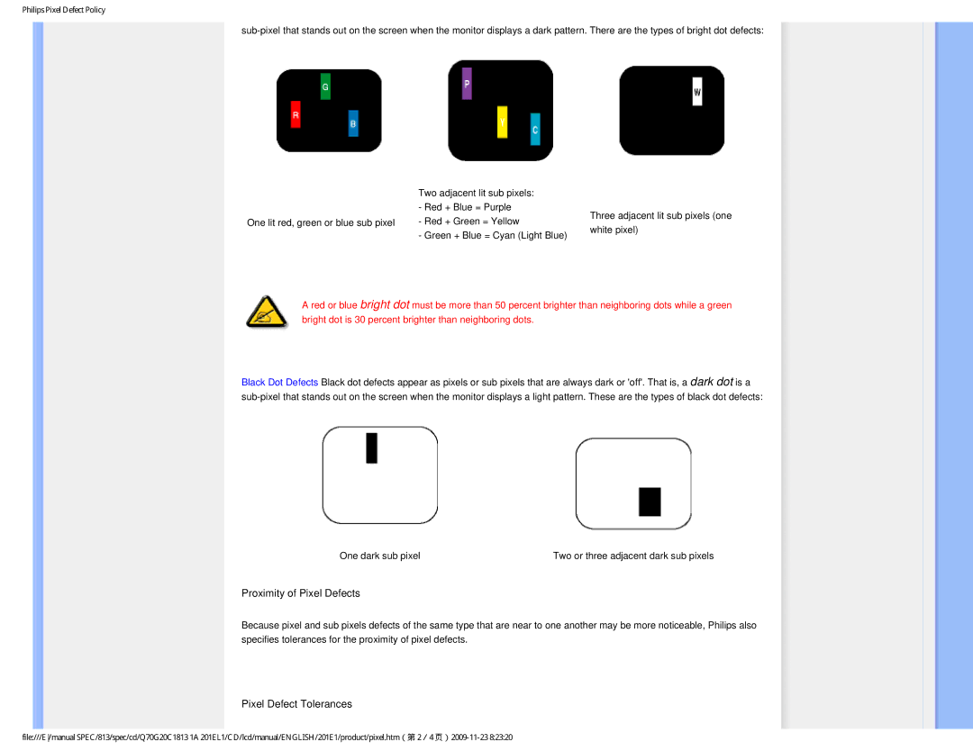 Philips 201EL1SB/00 user manual Proximity of Pixel Defects 