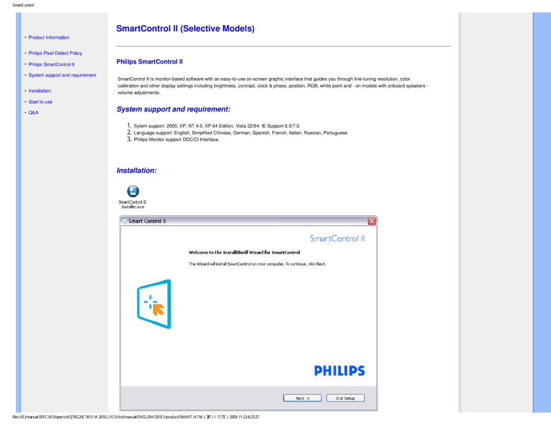 Philips 201EL1SB/00 user manual SmartControl II Selective Models 