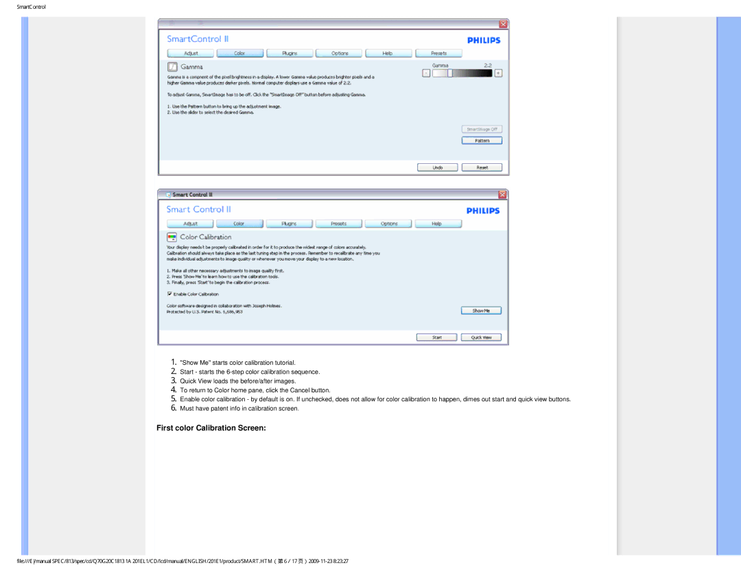 Philips 201EL1SB/00 user manual First color Calibration Screen 