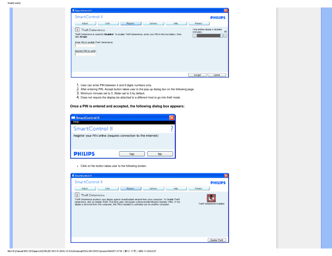 Philips 201EL1SB/00 user manual Click on No button takes user to the following screen 