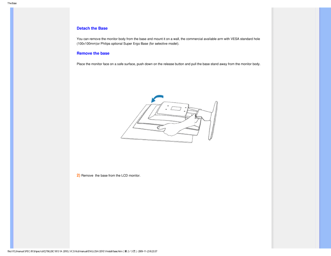 Philips 201EL1SB/00 user manual Detach the Base, Remove the base 