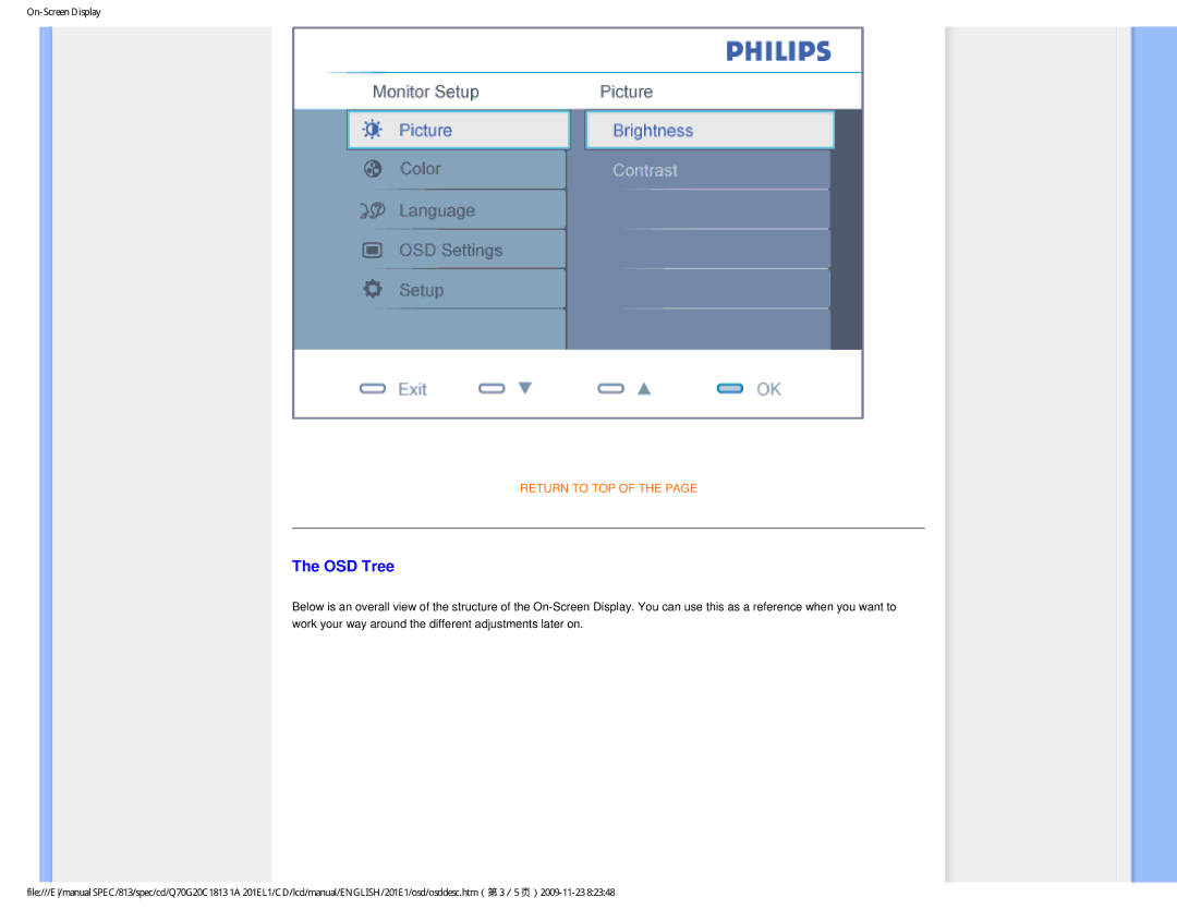 Philips 201EL1SB/00 user manual OSD Tree 