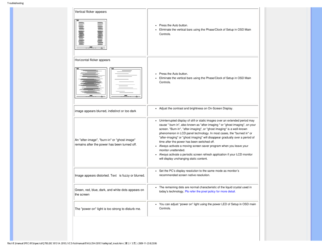 Philips 201EL1SB/00 user manual Vertical flicker appears 