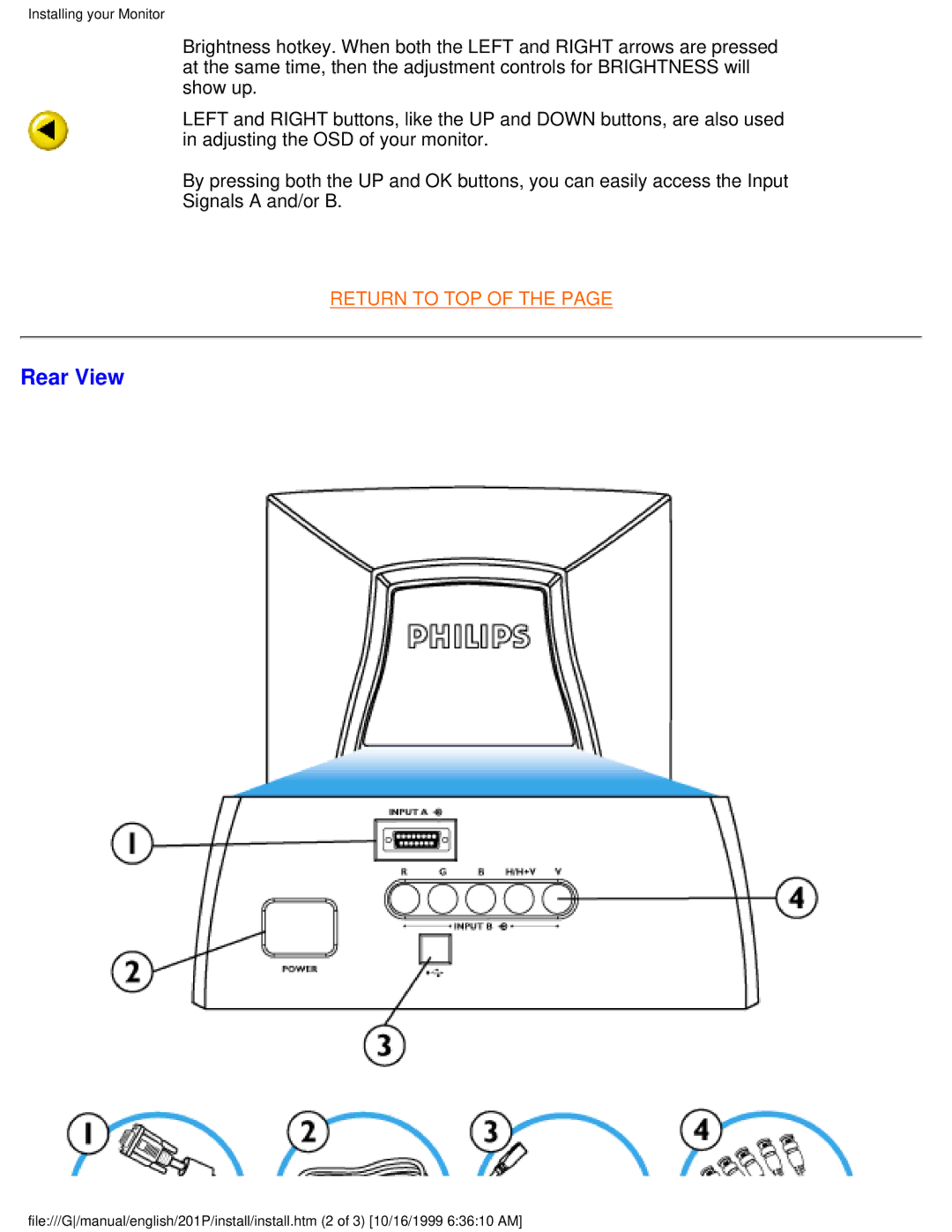 Philips 201P user manual Rear View 