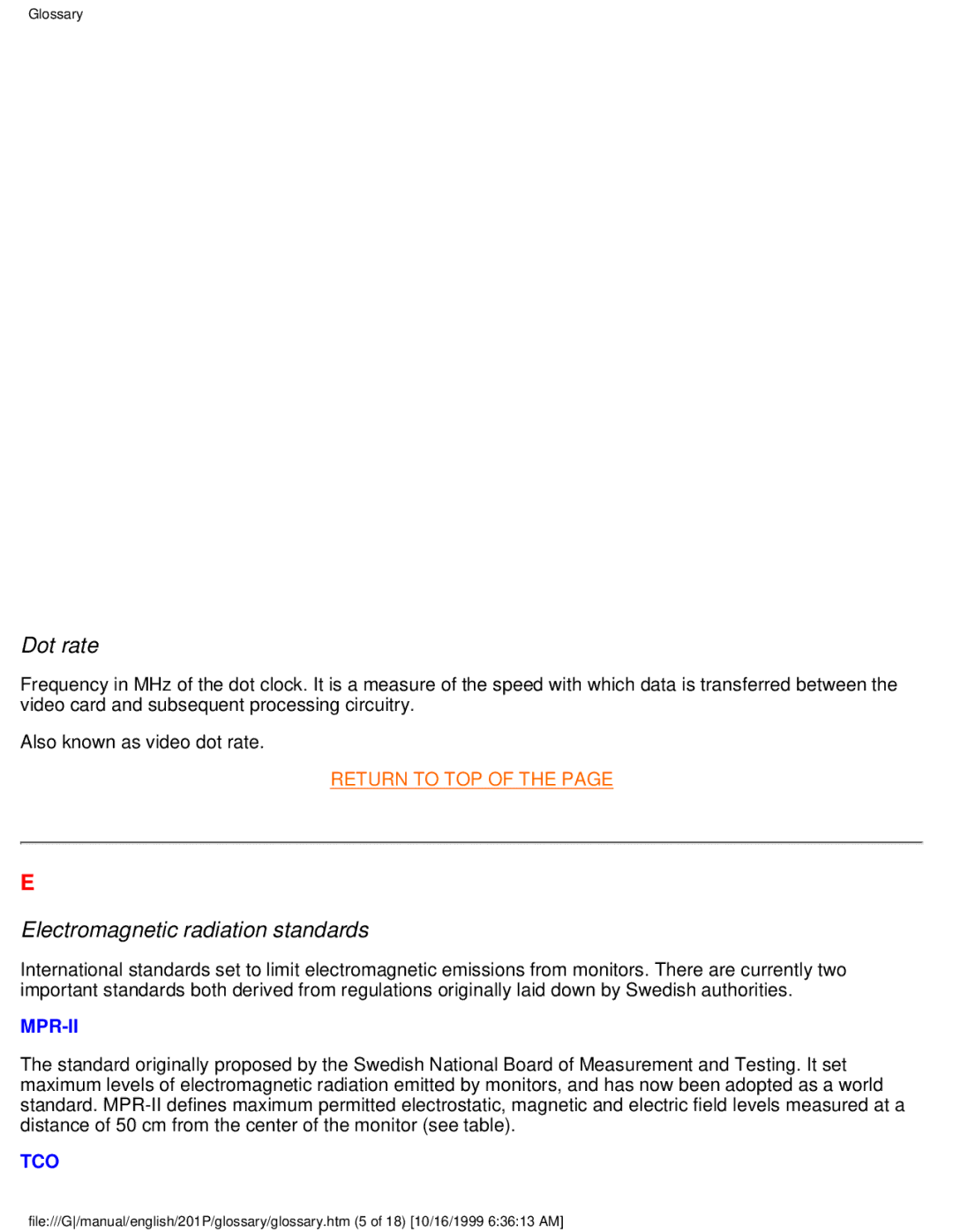 Philips 201P user manual Dot rate, Electromagnetic radiation standards 