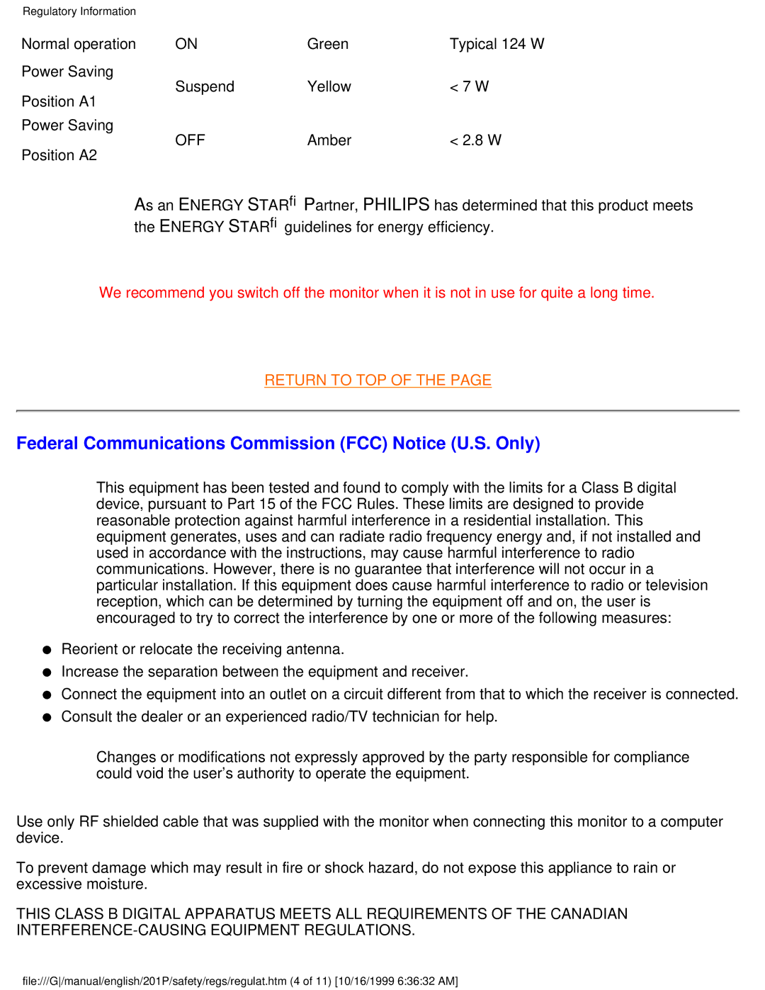 Philips 201P user manual Federal Communications Commission FCC Notice U.S. Only 