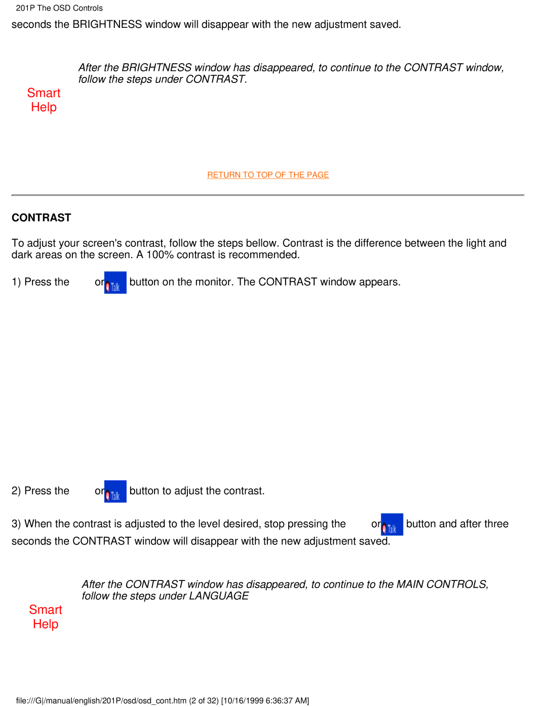 Philips 201P user manual Smart Help, Contrast 