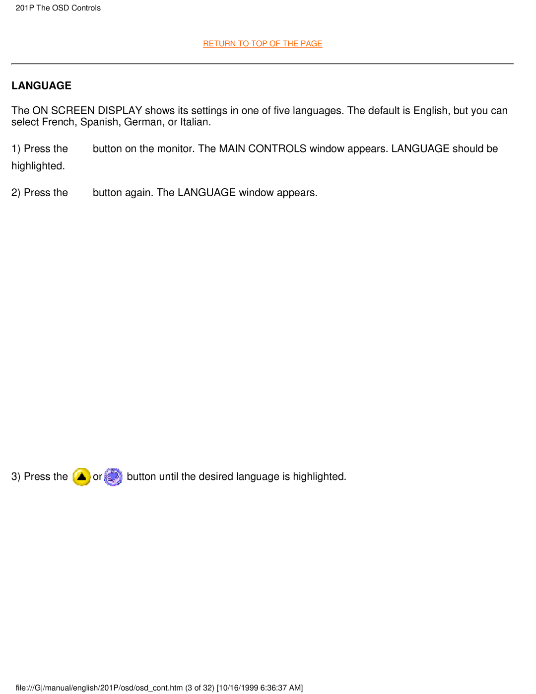 Philips 201P user manual Language 