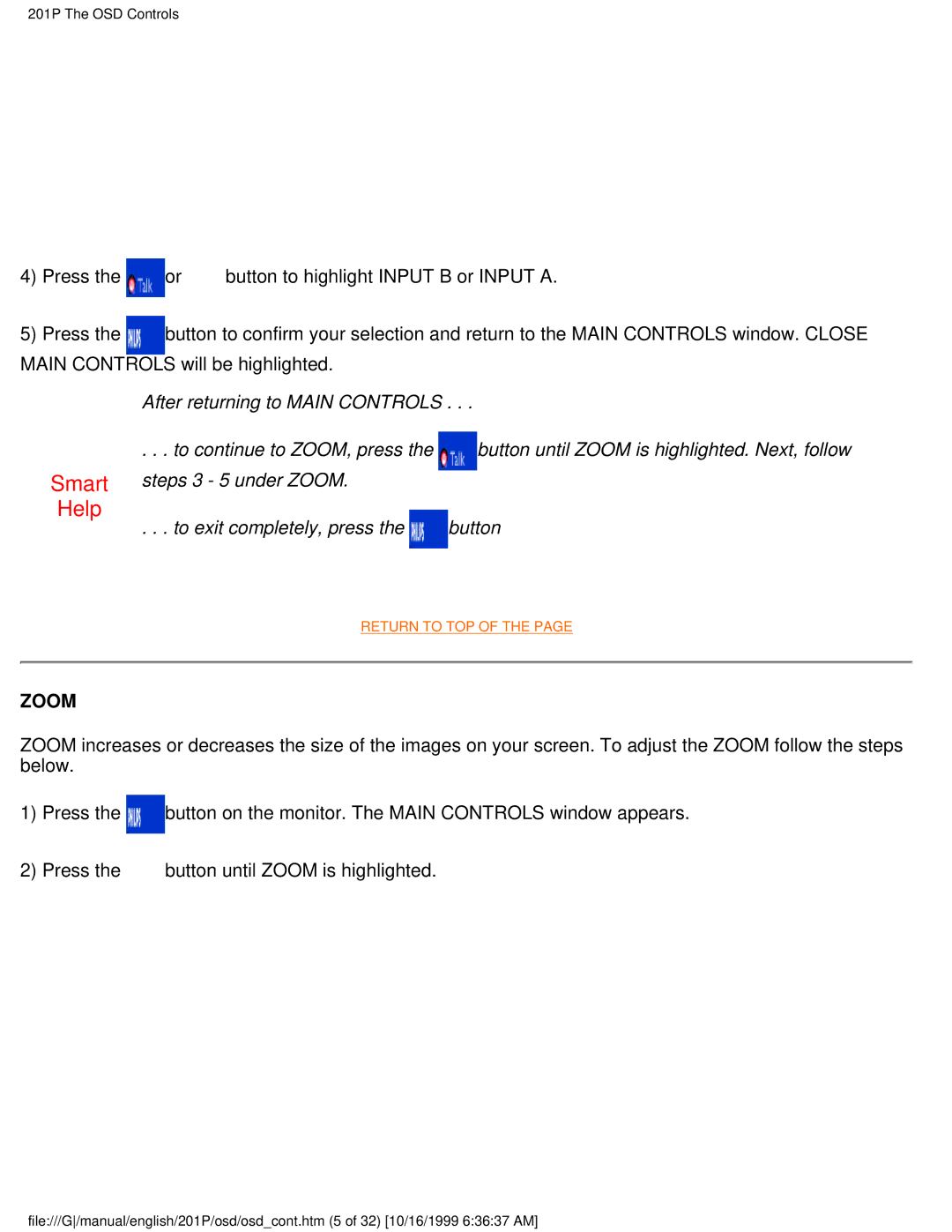 Philips 201P user manual Zoom 