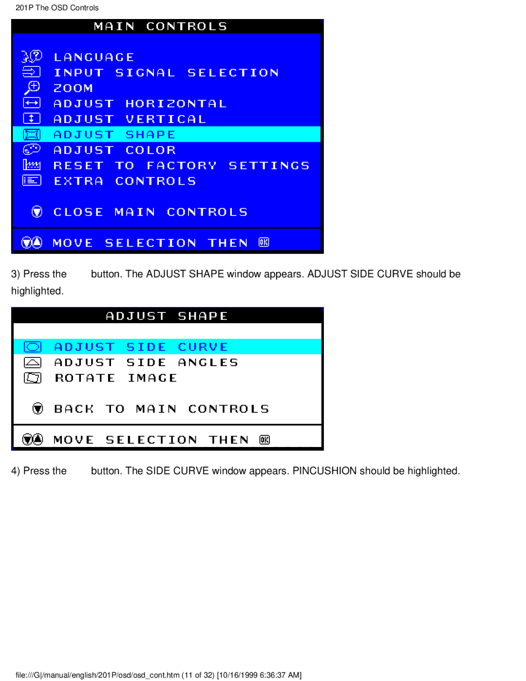 Philips user manual 201P The OSD Controls 