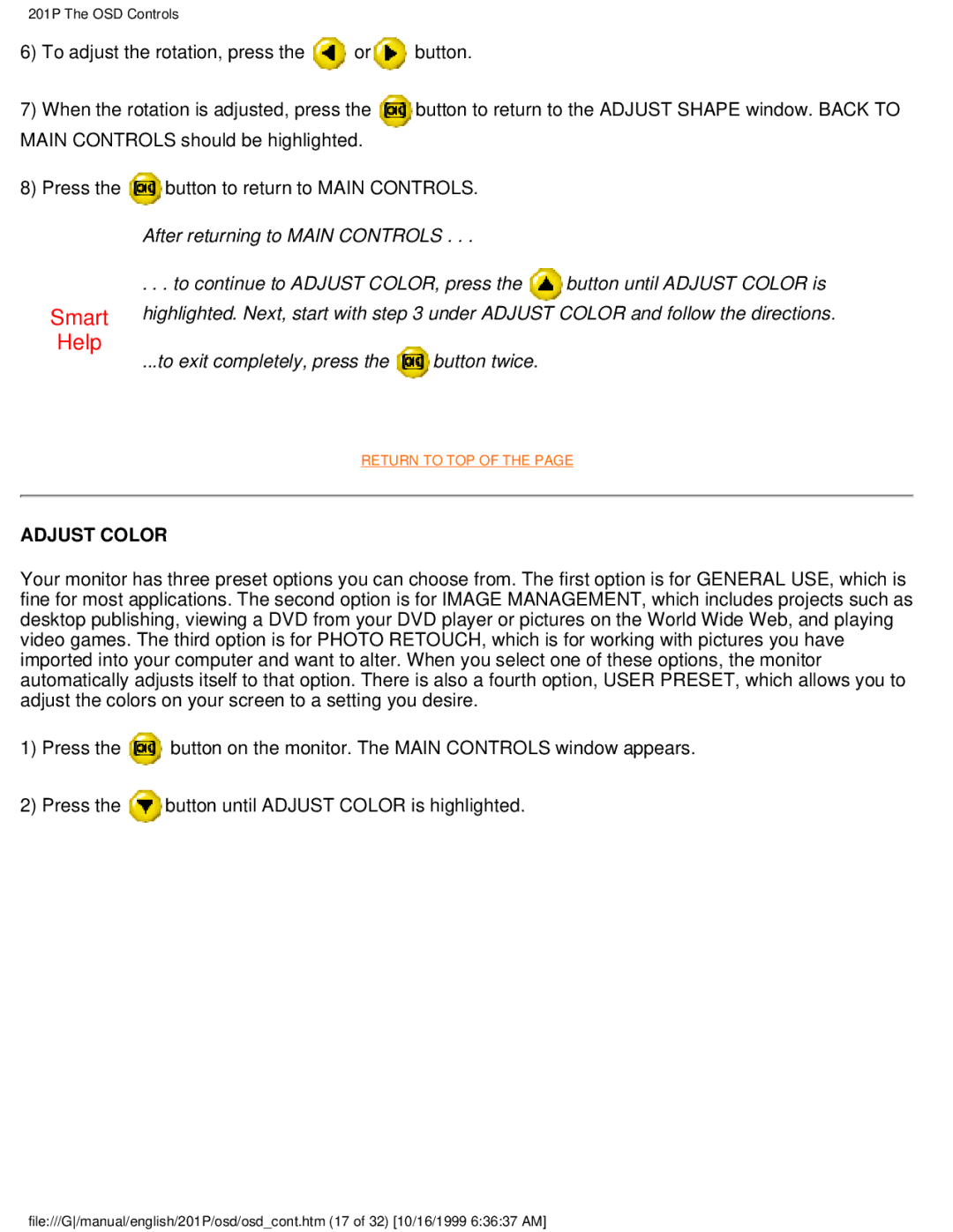 Philips 201P user manual Adjust Color 