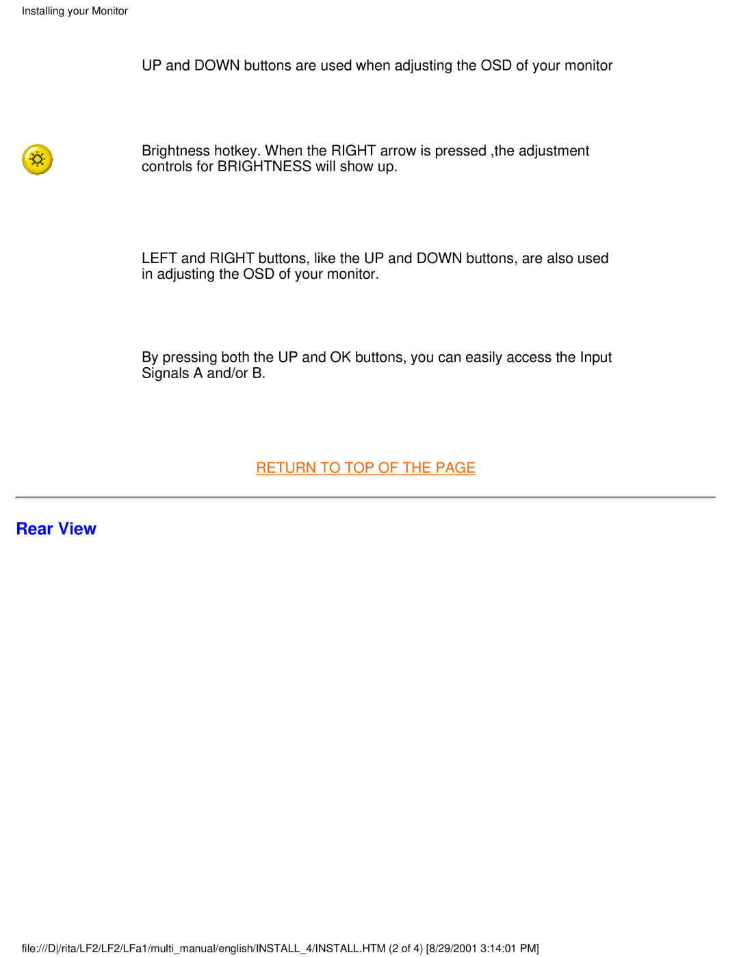 Philips 201P user manual Rear View 