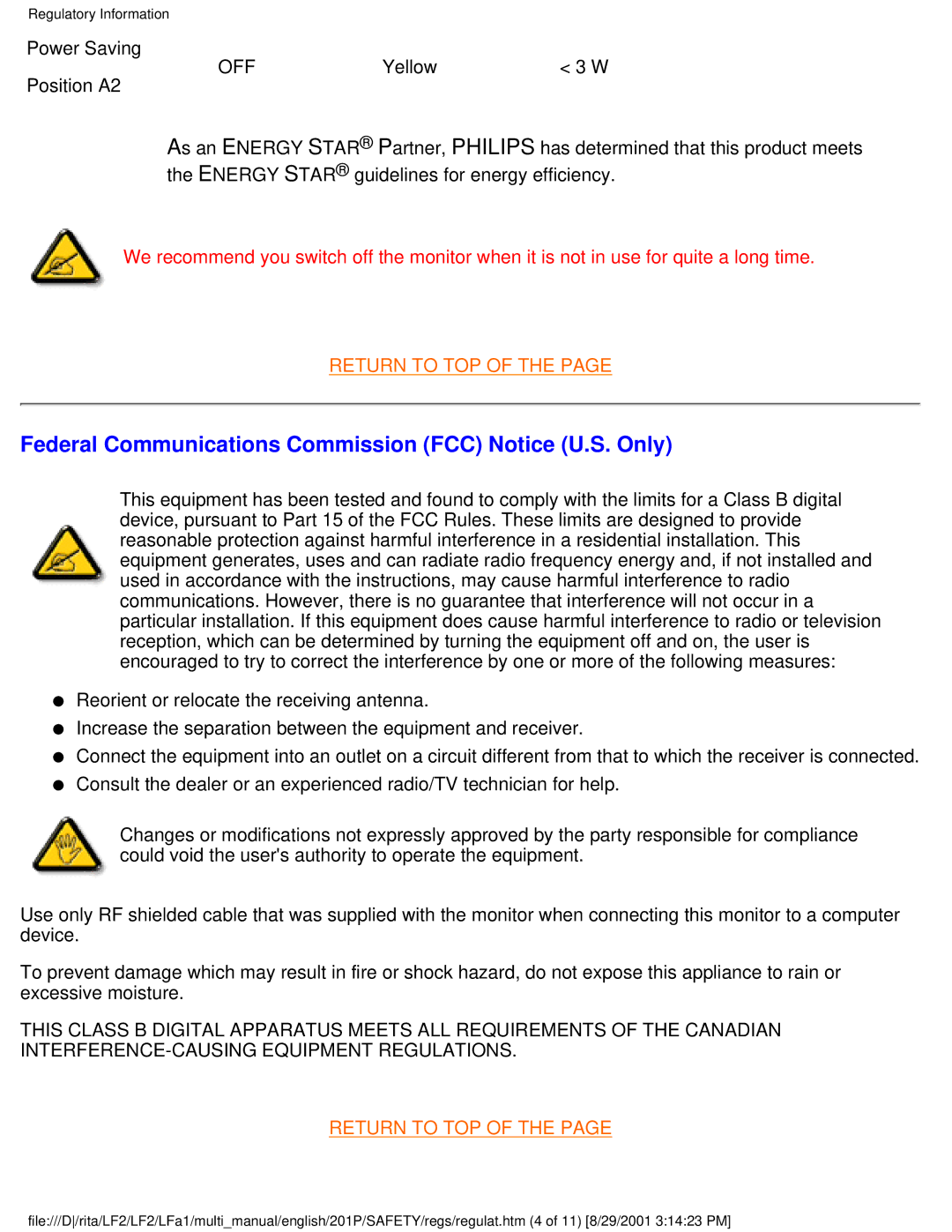 Philips 201P user manual Federal Communications Commission FCC Notice U.S. Only 