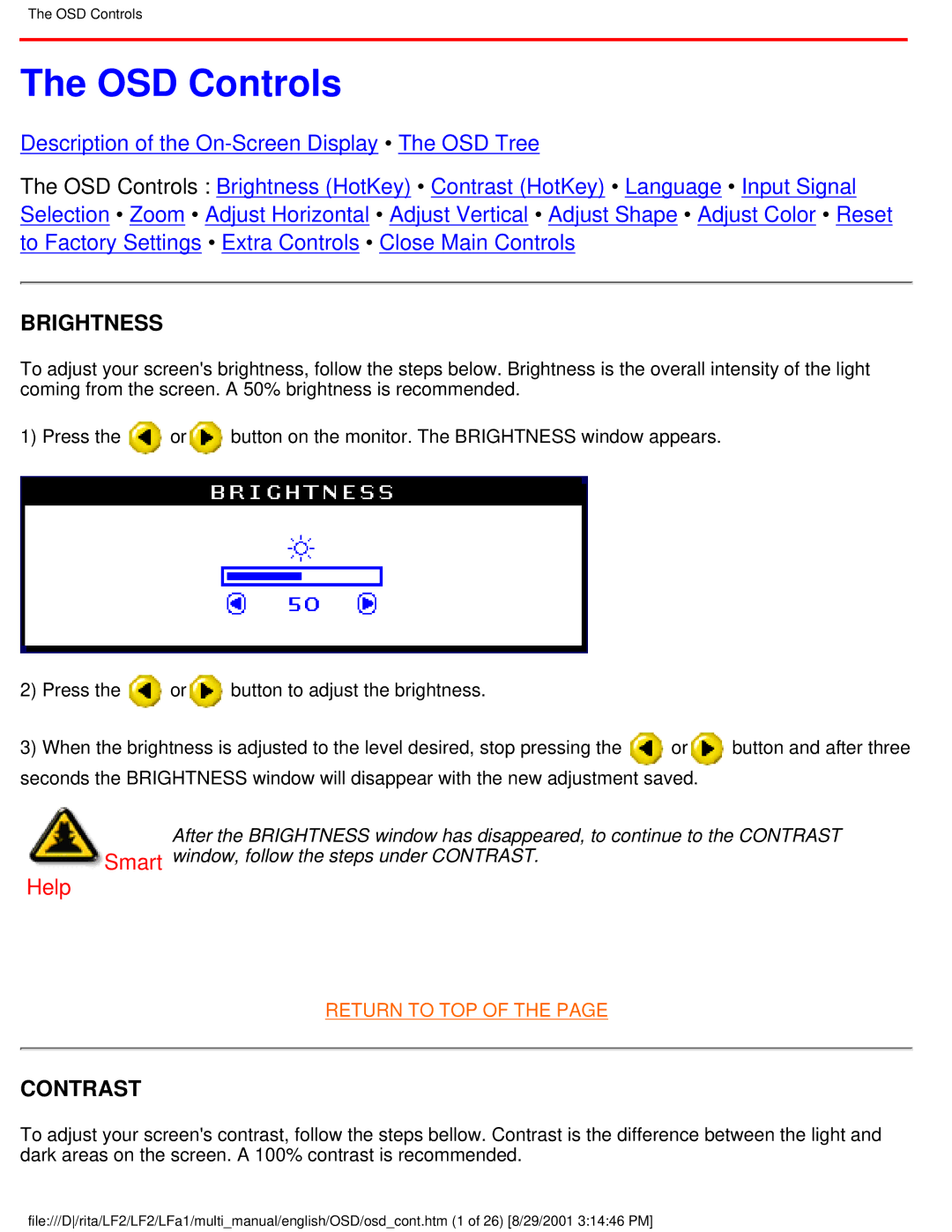 Philips 201P user manual OSD Controls, Brightness, Contrast 