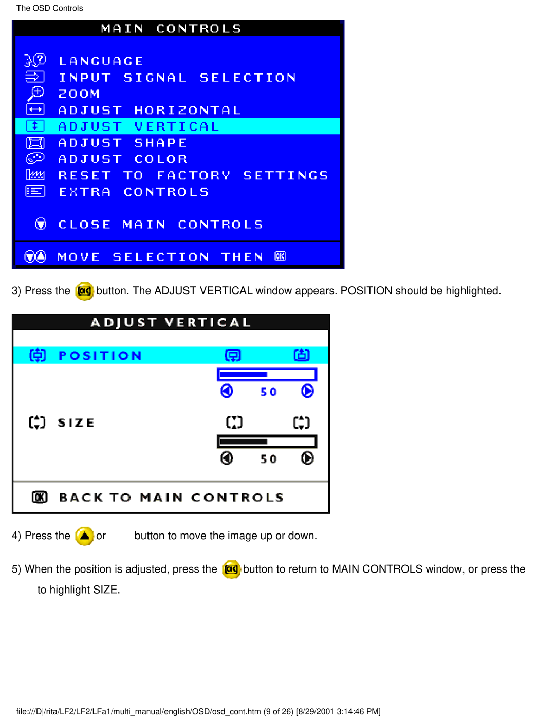 Philips 201P user manual OSD Controls 