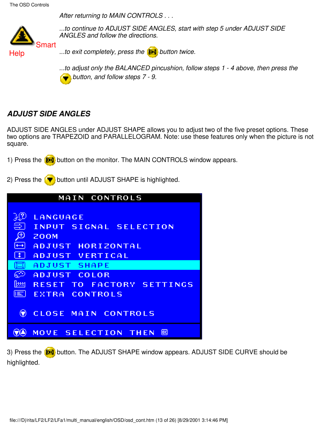 Philips 201P user manual Adjust Side Angles 