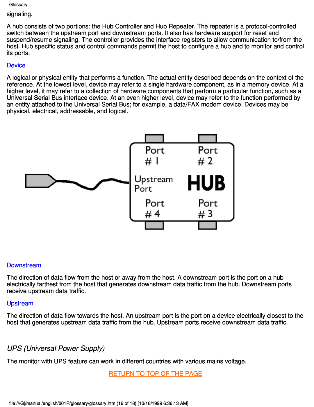 Philips 201P user manual UPS Universal Power Supply, Return To Top Of The Page 