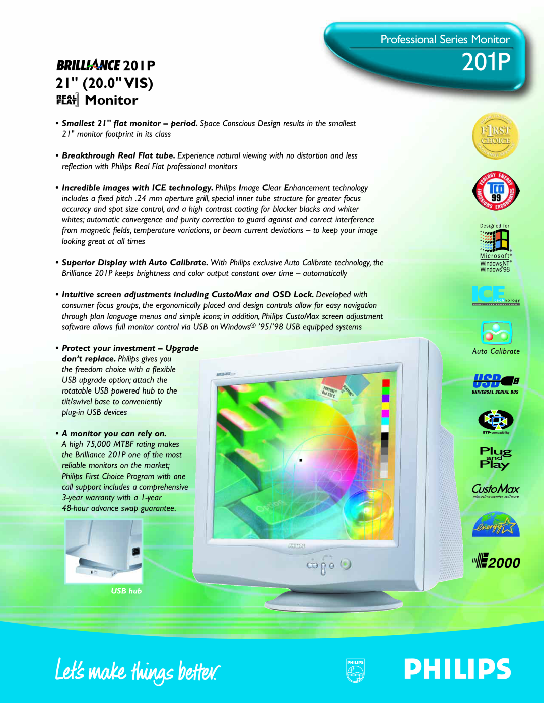 Philips 201P201P warranty 21 20.0 VIS Monitor, Professional Series Monitor, A monitor you can rely on 