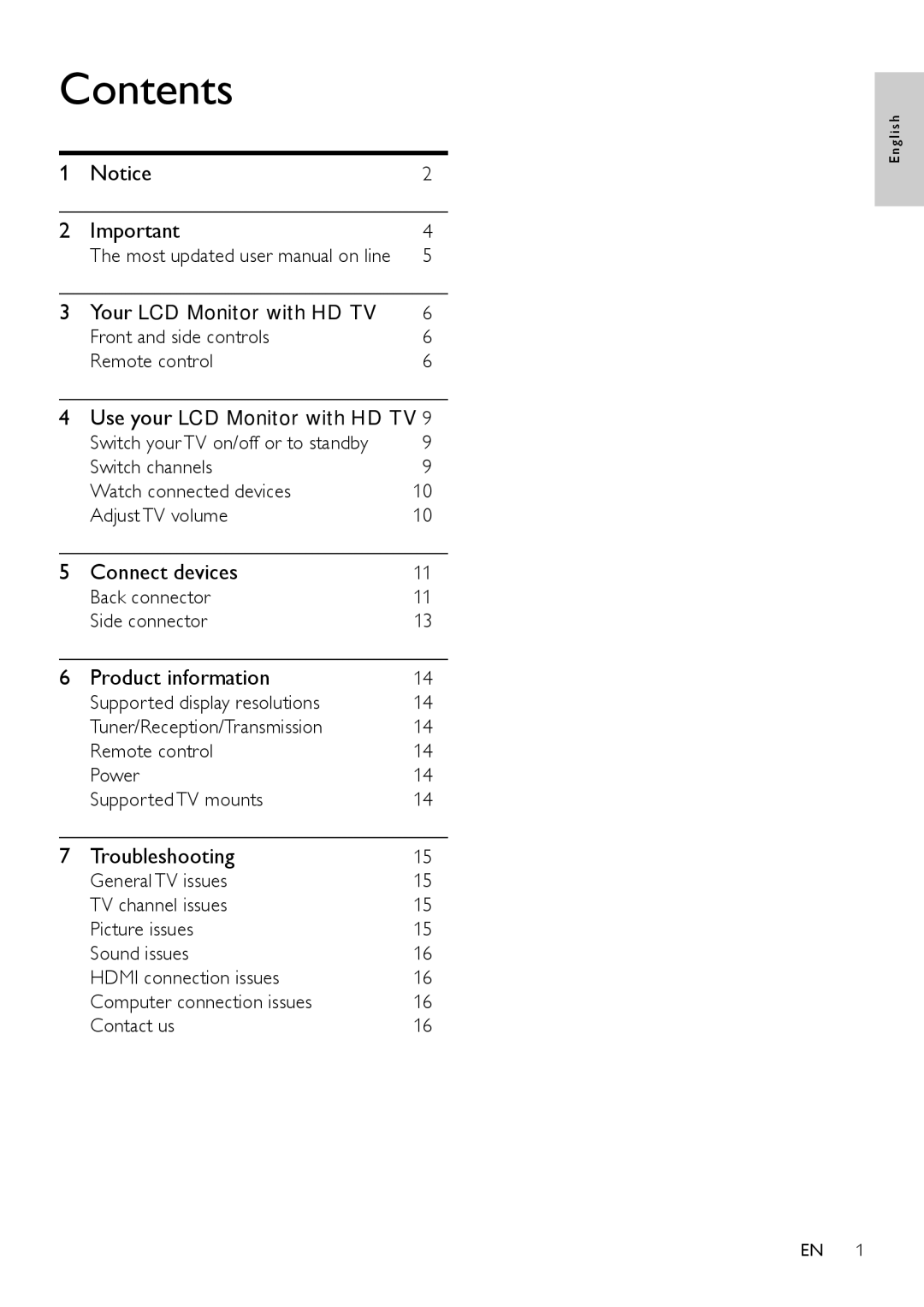 Philips 201T1 user manual Contents 