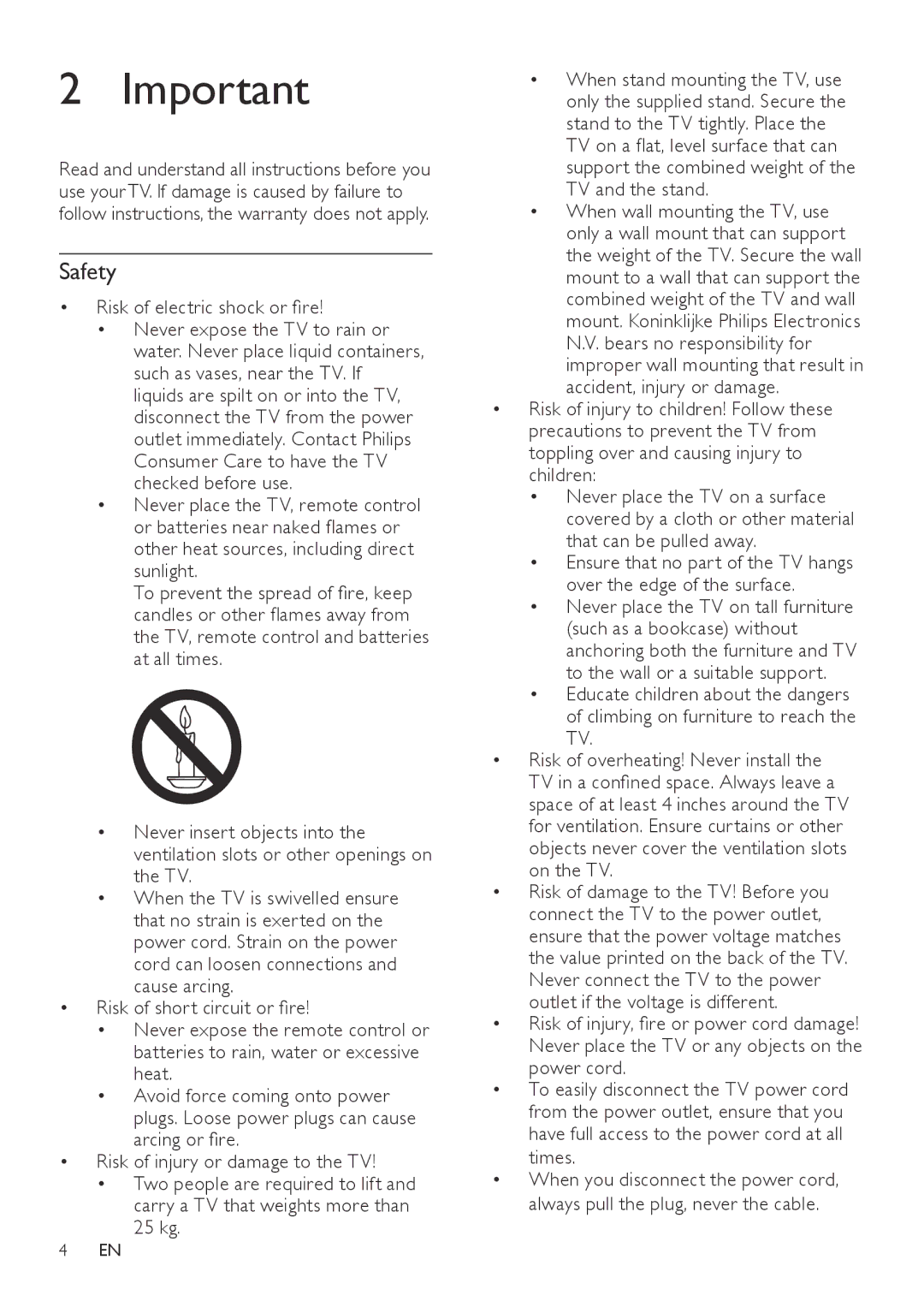 Philips 201T1 user manual Safety, Risk of electric shock or fire 