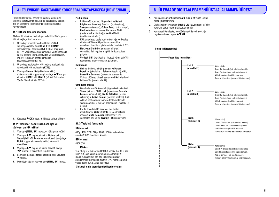 Philips 20/26/32HF5335D manual Ülevaade Digitaalpeamenüüst JA -ALAMMENÜÜDEST 