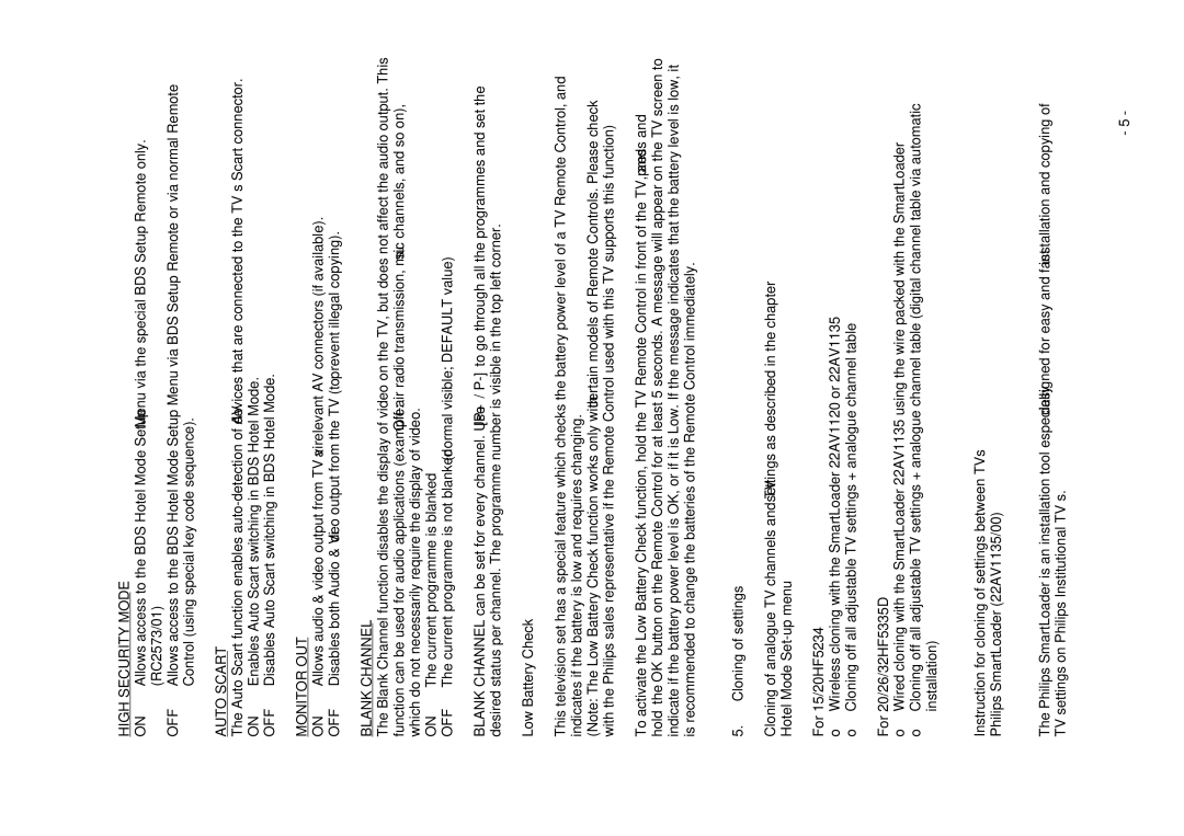 Philips 20/26/32HF5335D manual Low Battery Check 