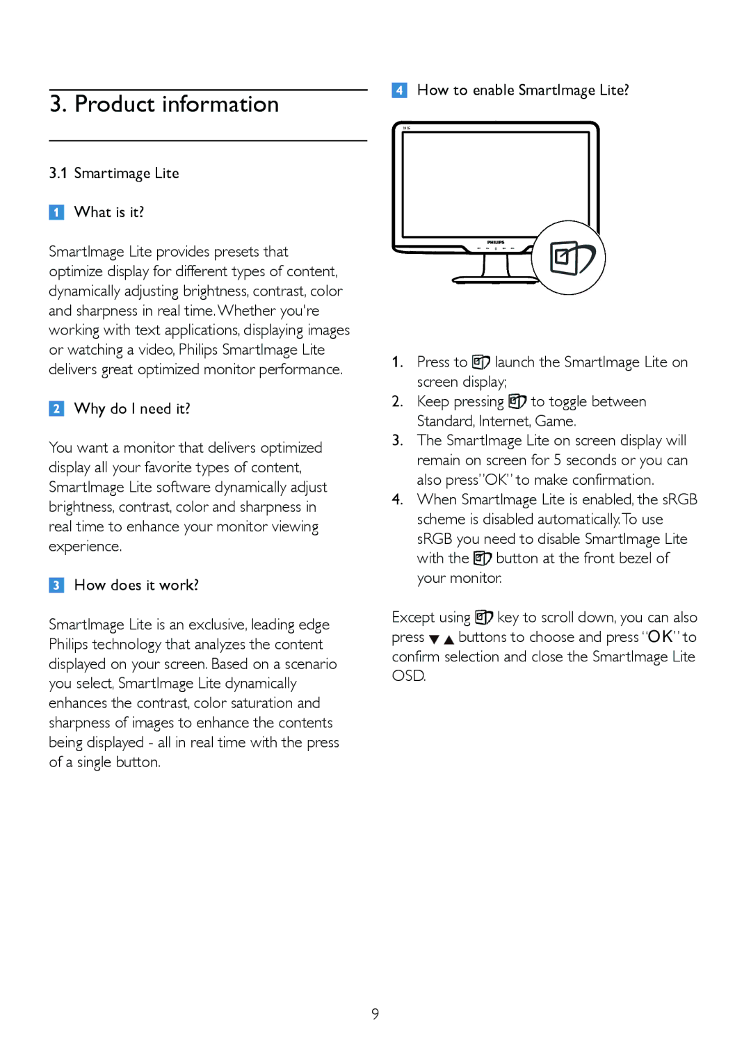 Philips 202EL2, 2.02E+04 Smartimage Lite What is it?, Why do I need it?, How does it work?, How to enable SmartImage Lite? 