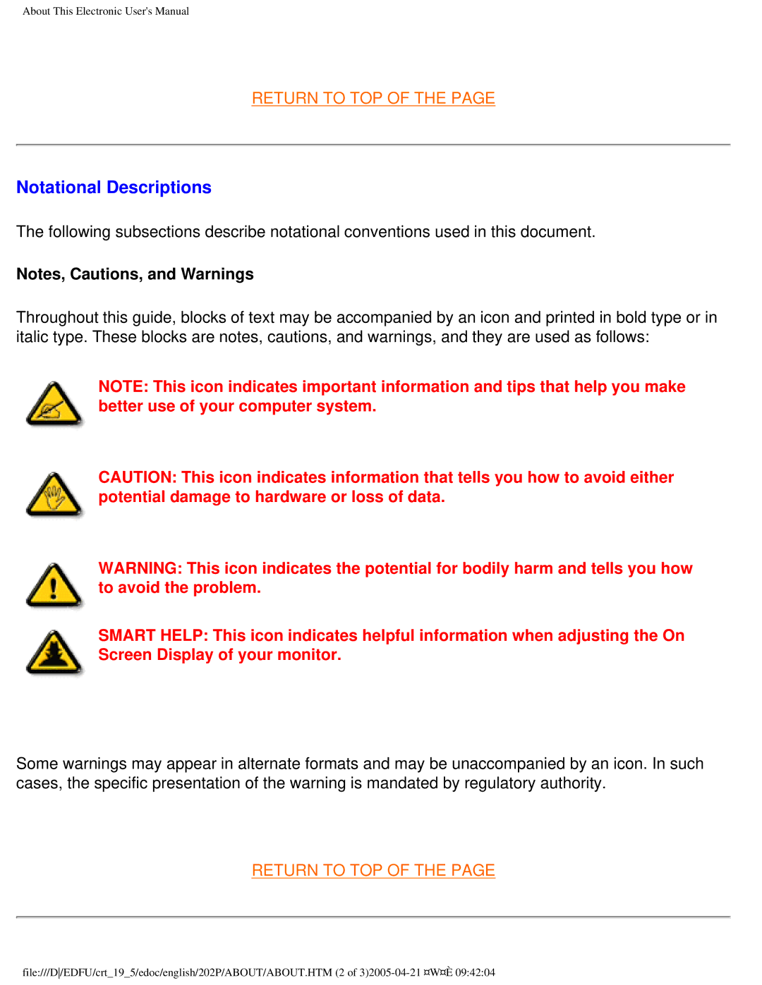 Philips 202P user manual Notational Descriptions 