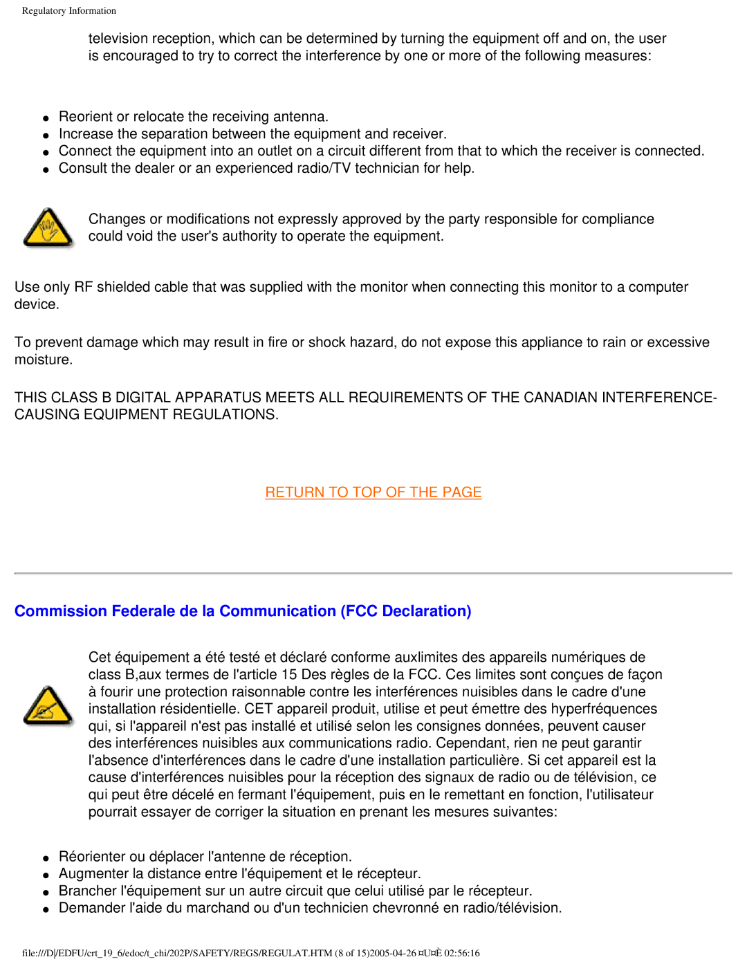 Philips 202P manual Commission Federale de la Communication FCC Declaration 