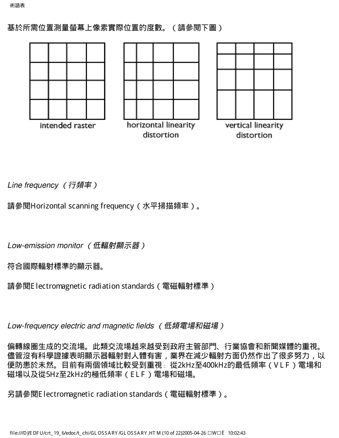 Philips 202P manual 基於所需位置測量螢幕上像素實際位置的度數。（請參閱下圖）, 請參閱Horizontal scanning frequency（水平掃描頻率）。 