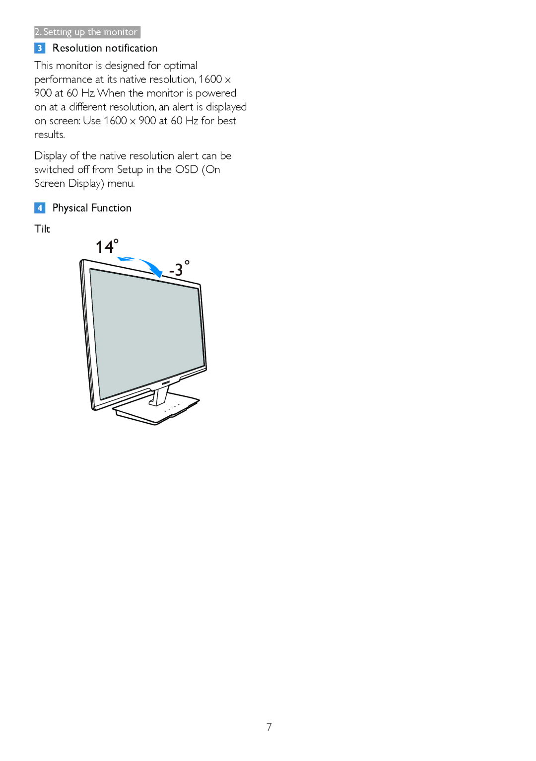 Philips 209CL2 user manual Setting up the monitor 