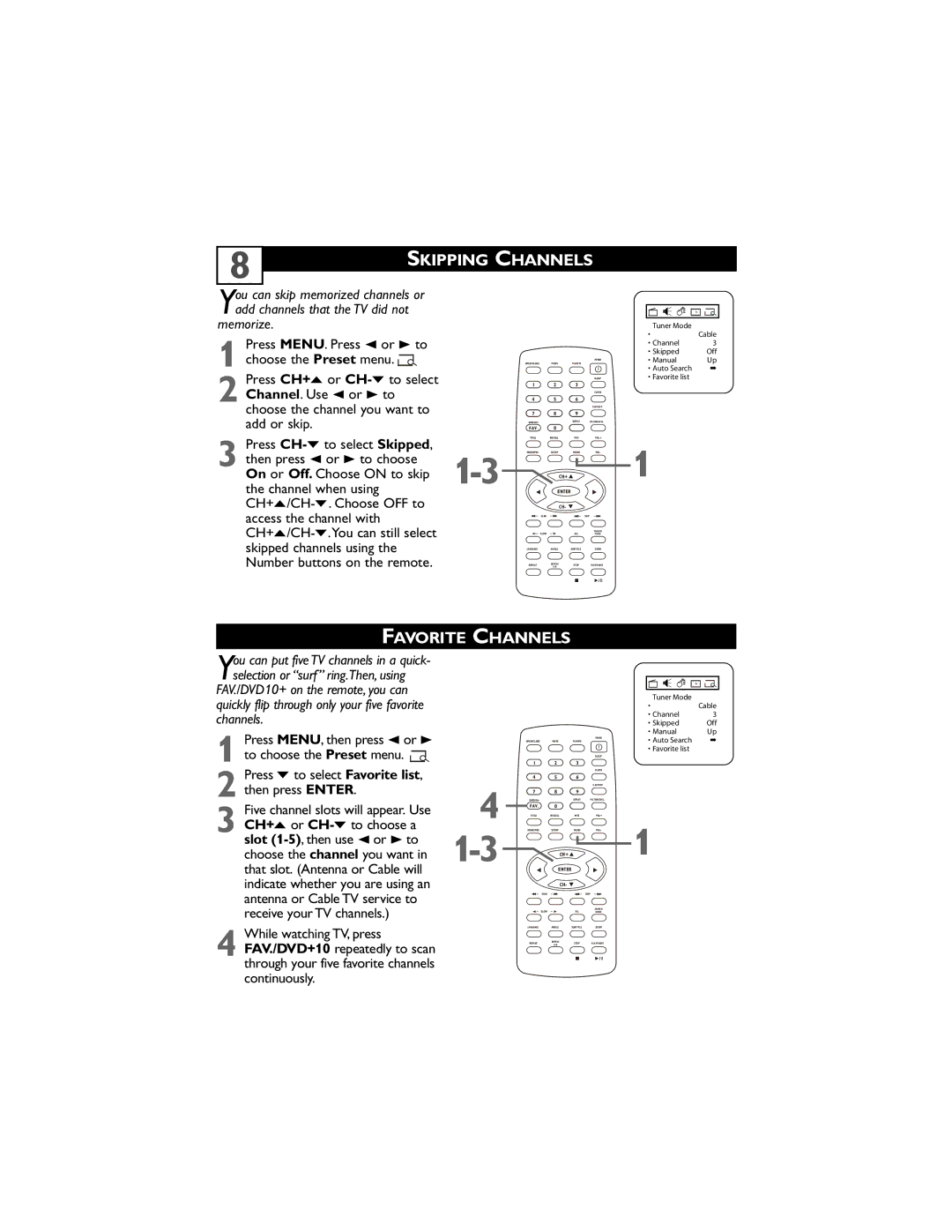 Philips 20DV6942/37 user manual Skipping Channels, Favorite Channels, Memorize 